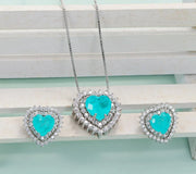 Romantic Heart Paraiba Tourmaline Zircon Necklace Earrings Jewelry Set For Women
