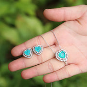 Romantic Heart Paraiba Tourmaline Zircon Necklace Earrings Jewelry Set For Women