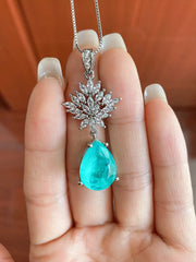 Vintage Paraiba Tourmaline Created Lab Diamond Earrings/Necklace/Pendant Charms Jewelry Set for Women