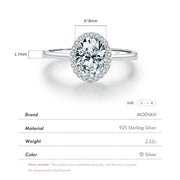 MODIAN Classic Oval 1CT Zirconia Ring 925 Sterling Silver Sparkling Jewelry For Women Valentine’s Day Gift