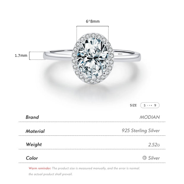MODIAN Classic Oval 1CT Zirconia Ring 925 Sterling Silver Sparkling Jewelry For Women Valentine’s Day Gift
