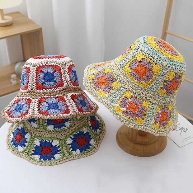 Japan/Korean Crochet Hat Pure Hand-Woven Summer Sunshade Breathable Bucket Hat