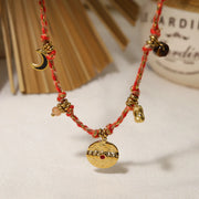 Vintage Stainless Steel Charms Necklaces for Women - Boho Pink Blue Rope Chains Bracelets Trendy Jewelry Sets