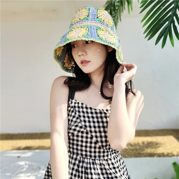 Japan/Korean Crochet Hat Pure Hand-Woven Summer Sunshade Breathable Bucket Hat