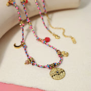 Vintage Stainless Steel Charms Necklaces for Women - Boho Pink Blue Rope Chains Bracelets Trendy Jewelry Sets