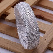 High quality 925 Sterling Silver Bangle - Sideway Big Flat Link Chain Mesh Bangle Bracelet for Women
