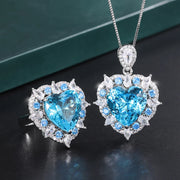 Romantic Heart Paraiba Tourmaline Zircon Necklace Earrings Jewelry Set For Women