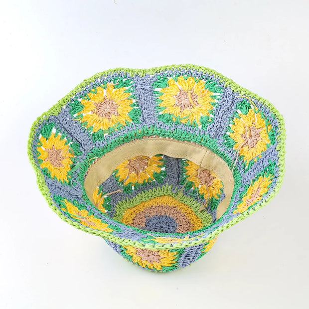 Japan/Korean Crochet Hat Pure Hand-Woven Summer Sunshade Breathable Bucket Hat