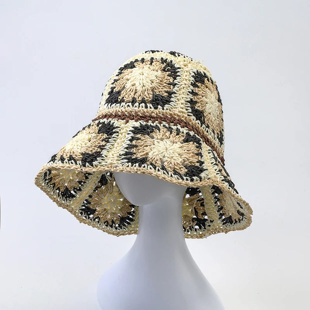 Japan/Korean Crochet Hat Pure Hand-Woven Summer Sunshade Breathable Bucket Hat
